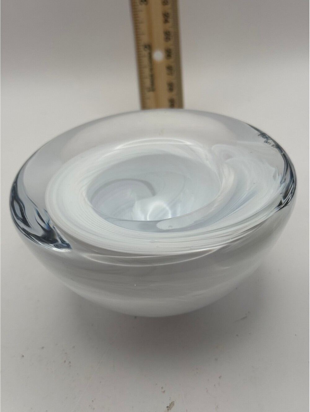 Kosta Boda Atoll White Swirl Art Glass Votive Candle Holder Anna Ehrner Sweden